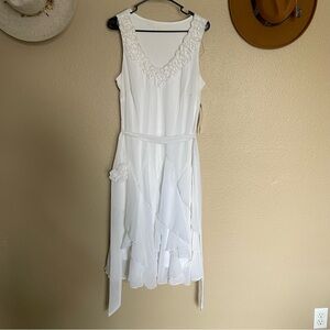 BRAND NEW NWT - White Flowy V-neck Asymmetrical Dress - Tags On
